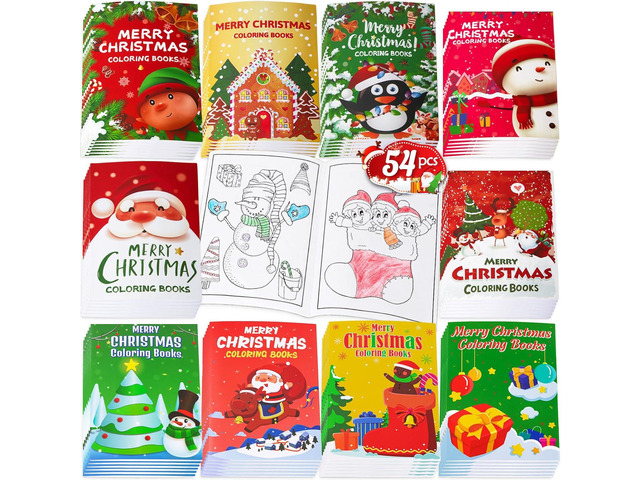 54PCS Christmas Coloring Books Party Favors - Xmas Stockings Goodie Bags Stuffer Filler Fun Holiday Party Supplies