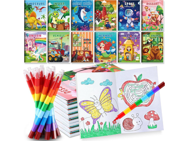 BenLouis Coloring Books for Kids With Stacking Crayons Set Mini Coloring Books Bulk for Ages 4-8-12 Small Activity Books for Birthday Party Gifts...