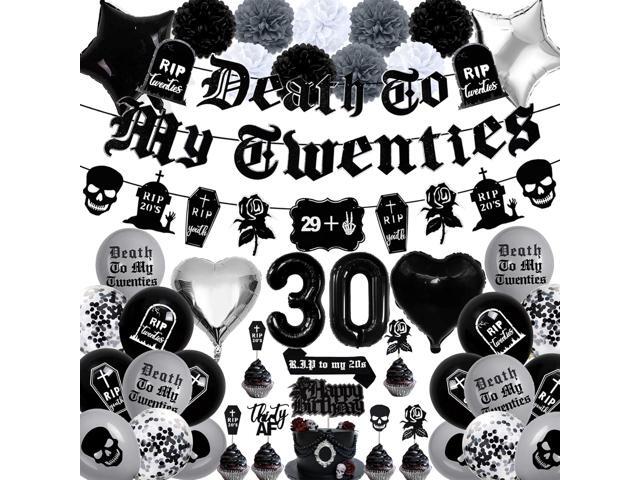 30th Birthday Decorations Pack, Death to My 20s Party Supplies Including Birthday Banner Rip to My 20s Sash Number 30 Balloon Cake Cupcake Toppers...