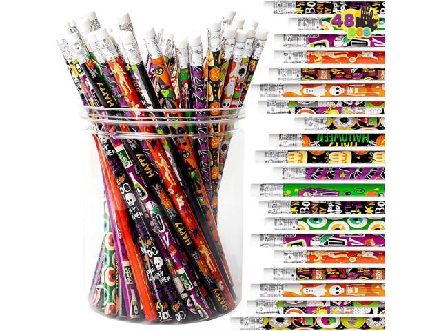 JOYIN 48PCS Halloween Pencils Bulk with Eraser, Colorful Fall Pencil Assortment, 12 Design Halloween Themed Stationery Set for Kid Girl Boy Trick...