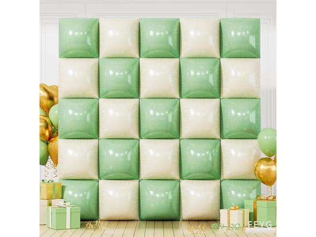 Matte Mint Green and Beige Double Sided Square Foil Balloons Wall,19 Inches Chrome Foil Balloons Tunnel Arch Kit for.