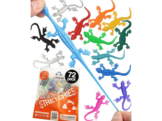 UpBrands 72 Super Stretchy Lizards Toys 3 Inches Bulk Set, 12 Colors, Kit for Birthday Party Favors for Kids, Goodie Bags, Easter Egg Basket...