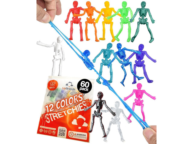 UpBrands 60 Stretchy Skeleton Toys Safe Bulk Party Favors, Mini Skeleton Figurines, Halloween Toys Bulk for Kids, Spooky Decorations and...