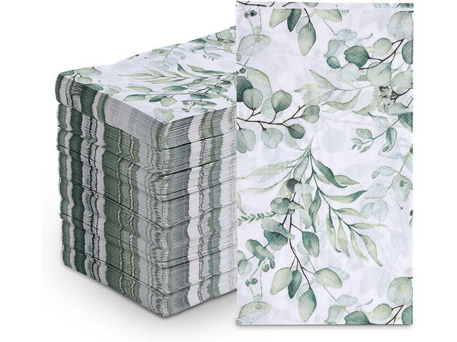 100Pcs Disposable Greenery Guest Napkins Paper Disposable Hand Towels Green Leaves Decorative Paper Dinner Hand Napkin for Bathroom Baby Shower...