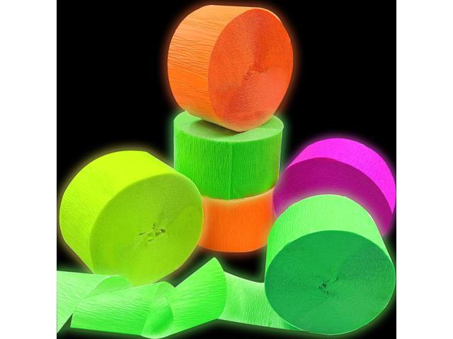 420feet Blacklight Party Streamer Decorations 4 Rolls Glow Crepe Paper UV Reactive Fluorescent Neon Paper Streamers Glow Party Supplies and.