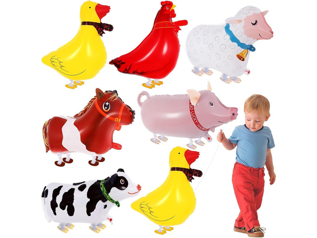 6 Pcs Walking Animal Balloons, Farm Animals Balloons, Walking Foil Mylar Balloon, Farm Birthday Decorations for Farm Theme Party Supplies (Animal)