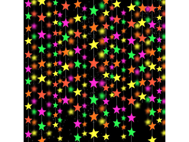 120feet Star UV Neon Garland Hanging Paper Glow in The Dark Glow Party Supplies and Decorations Blacklight Reactive Fluorescent Black Light Kit...
