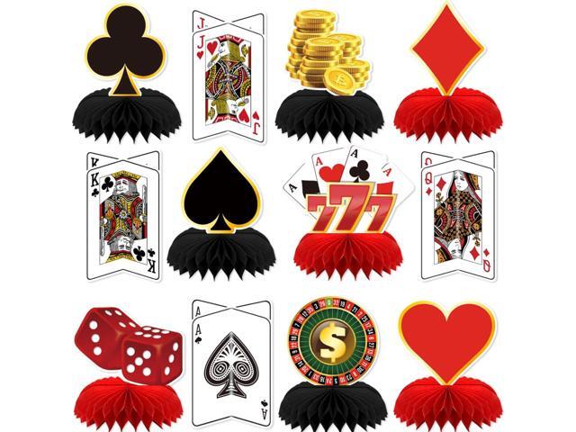 12Pcs Casino Theme Party Decorations, Casino Centerpieces for Tables 3D Red Black Honeycomb Centerpieces Topper Poker for Las Vegas Themed Birthday.