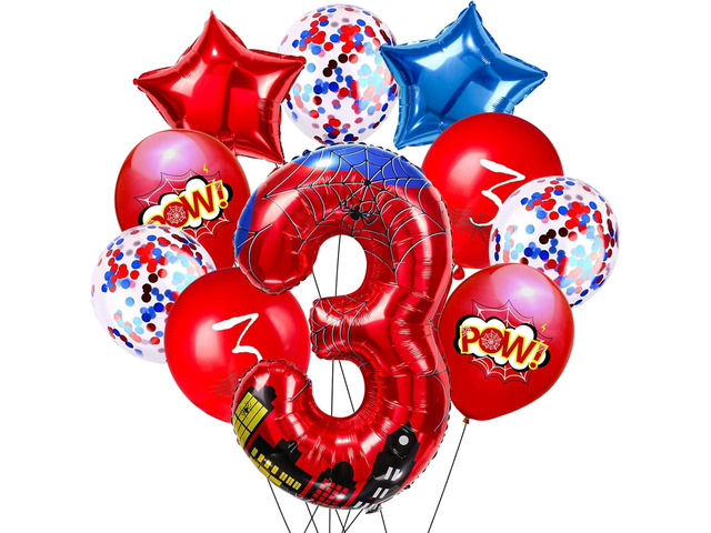Cartoon Hero 40 Inch Red and Blue Spider Theme Number Foil Birthday Decoration Balloons, Cartoon Party Birthday Supplies, Number large Balloons for...