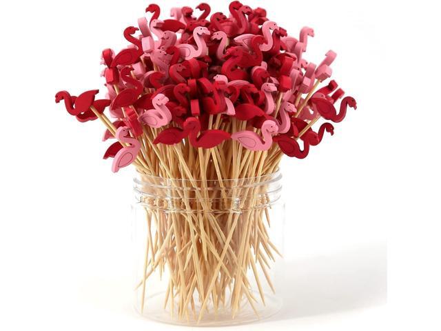 Bamboo Cocktail Picks 200 Pack Flamingo Toothpicks 4.7 Inch Cocktail Sticks for Appetizers, Fruit, Cheese, Drinks, Party Supplies (Flamingo)