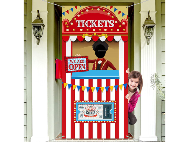 Carnival Circus Theme Party Decorations, Halloween Carnival Photo Door Banner Ticket Booth Backdrop Props, Large Photo Door Banner Door Hanging for...