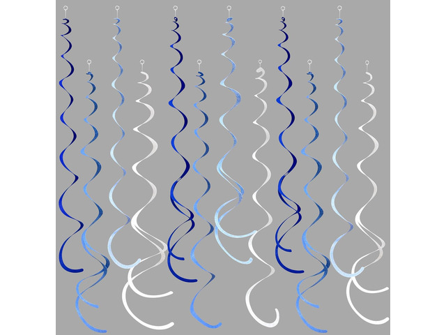 36 Pcs Blue Hanging Swirl Decorations Ombre Royal Blue White Felt Swirl Streamer Spiral Ceiling Garland for Birthday Wedding Baby Shower Graduation...