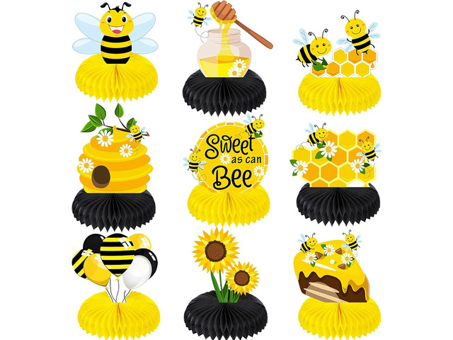 Outus 9 Pcs Honey Bee Party Decoration Baby Shower Gender Reveal Centerpiece Honeycomb Beehive Centerpieces Wedding Table Decoration for Bee Day...