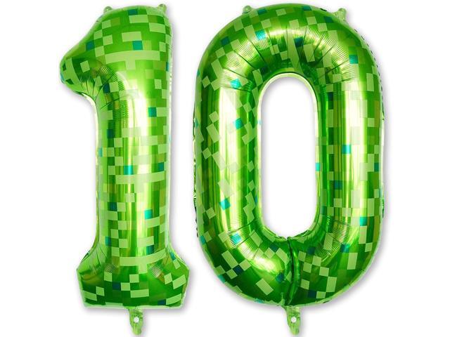 Number 10th Birthday Balloon Lime Green Pixel, 40 Inch Large Dark Kelly Green Number 10 Foil Balloons for Boys 10 Year Old Birthday Video Game...