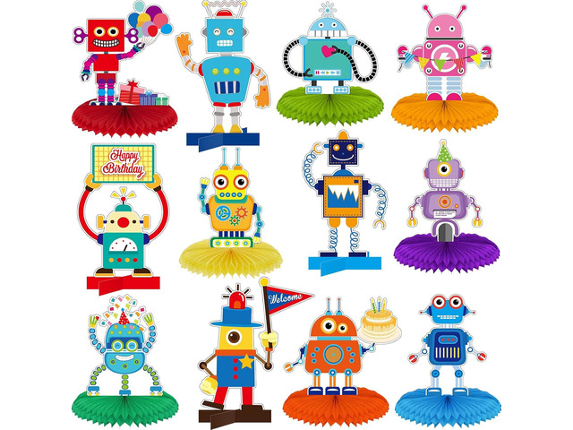 Containlol 12 Pieces Robot Birthday Party Supplies Honeycomb Centerpieces Robot Party Decorations Table Topper for Baby Shower Kids Boys Birthday...