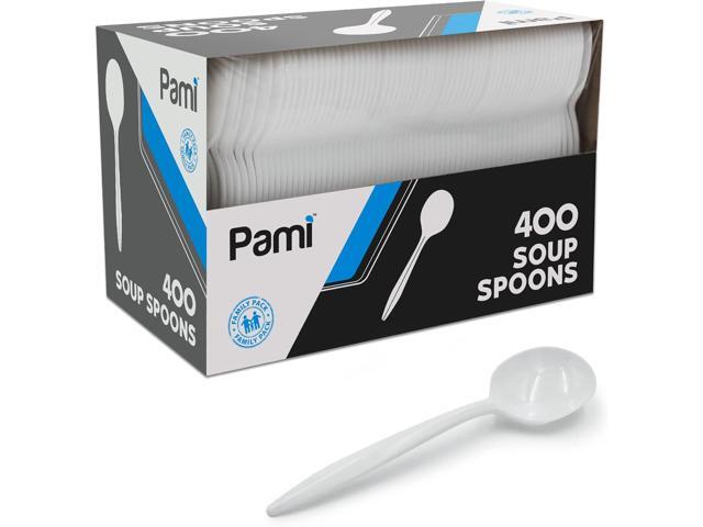 PAMI 400-Pack Medium-Weight Disposable Bulk Plastic Teaspoons for Parties, Weddings, Catering, Takeout & More (Soup Spoons White)