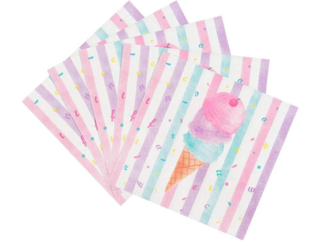 WERNNSAI Ice Cream Party Supplies - Disposable 3 Ply Pink Sweet Ice Cream Themed Birthday or Baby Shower Party Luncheon Dessert Napkins for Girls...