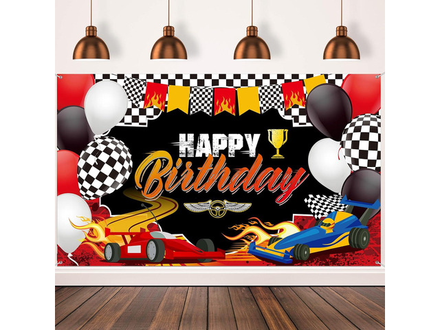 Car Racing Happy Birthday Backdrop Car Themed Birthday Party Decorations Racing Party Photo Background Theme Party Supplies for Birthday Party...