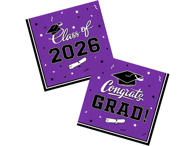 Gatherfun Graduation Party Disposable Napkins Paper Napkins for College High School Graduation 3-Ply 50 Pack Purple