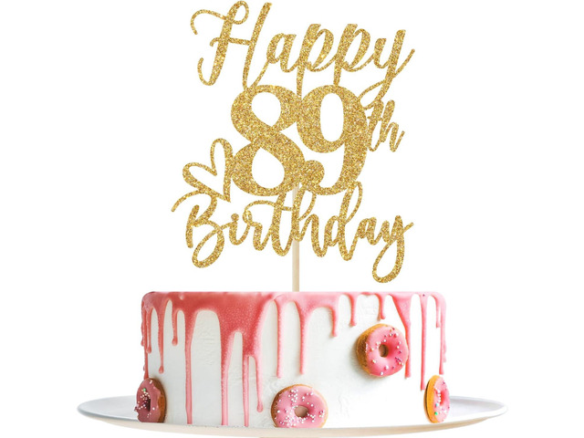 Happy 89th Birthday Cake Topper, 89th Birthday Decorations for Men/Women, Cheers to 89 Years, Hello 89, 89th Happy Birthday Party Supplies Gold...