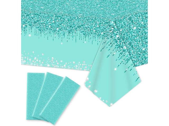 3 Pieces Teal and Silver Tablecloths for Happy Birthday Party Decoration Plastic Disposable Breakfast Blue Birthday Theme Table Covers for Girl...