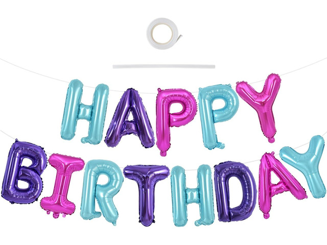 TONIFUL Happy Birthday Balloons Banner with Ribbon Straw,16 Inch Mylar Letters Birthday Sign Banner Balloon Bunting Reusable for Girls Kids &...