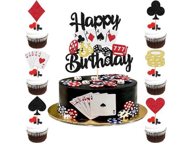 25 PCS Casino Poker Theme Cupcake Toppers Casino Happy Birthday Cake Topper Poker Game Chips Player Casino Cupcake Picks for Las Vegas Casino Night.