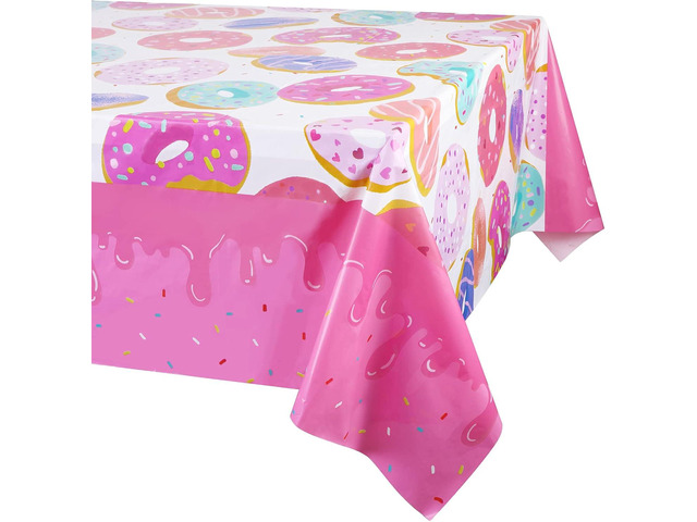 PHOGARY 3 Pack Donut Theme Tablecovers, Disposable Tablecloth, Dessert Time Party Supplies, Ideal for Girl Birthday Parties, Baby Showers, Donut...