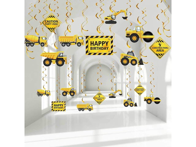 Blulu 30 Pieces Construction Birthday Party Supplies Construction Decoration Zone Party Hanging Swirl Traffic Zone Theme Streamers, Kids Boy Truck...