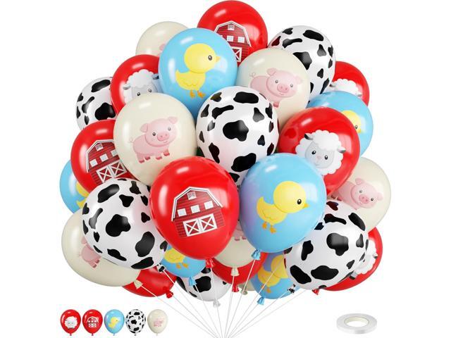 Red and Blue Farm Balloons,12 Inch Farm Animal Balloons with Red,Dusty Blue,Sand White Prints of Pig,Sheep and Cow for Farm Birthday Party...