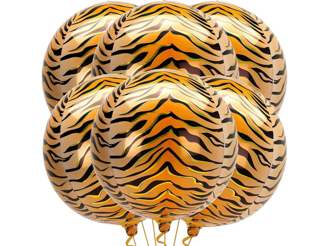 KatchOn, Big Tiger Balloons - Pack of 6, 22 Inch Tiger Print Foil Balloons for Tiger Birthday Decorations, Zoo Jungle Party Decorations Animal...
