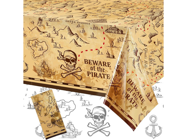 Irenare 1 Piece Pirate Tablecloth for Party Decor - 54 x 108 Inches Pirate Treasure Map Tablecover Plastic Island Treasure Table Covers Navigation...