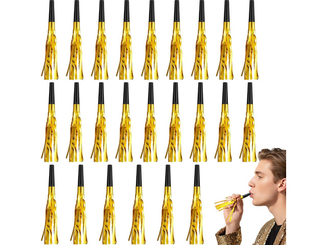Sumind 48 Pcs Gold Noise Makers Metallic Fringed Party Blowers Horns Whistles Noisemakers Party Favors for Adults Birthday Graduation Sporting...