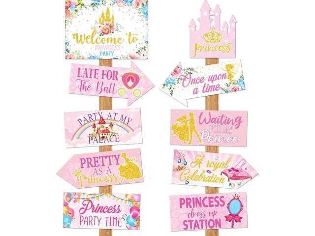 Epakh 20 Pcs Princess Party Decorations Princess Party Welcome Signs Girly Pink Directional Signs for for Birthday Parties Supplies Wall Door Decor