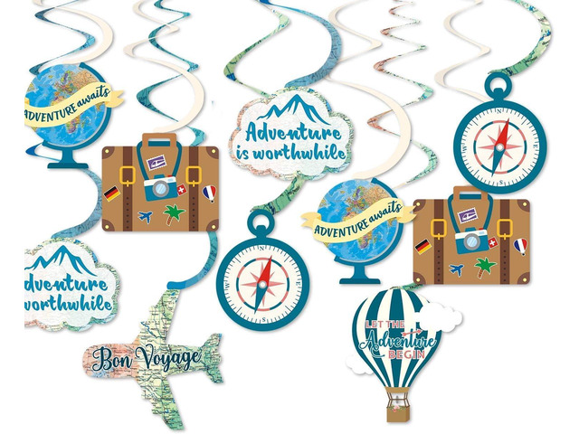 Travel Themed Party Decorations 30 PCS Travel Themed Hanging Swirl Let The Adventure Begin Adventure Awaits Bon Voyage Party Decorations Farewell...