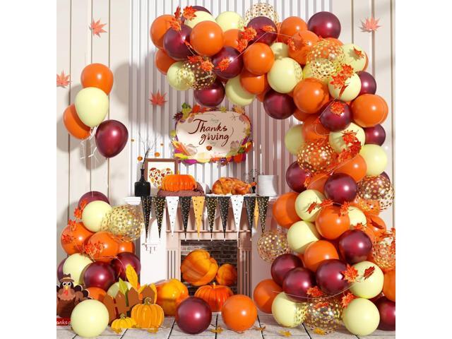 Fall Balloon Arch Kit, Fall Birthday Party Decorations, Orange Burgundy Yellow Gold Confetti Balloons Garland Kit with 6.5 Ft Maple Leaves for Home...