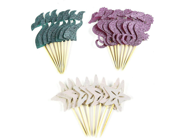 Mermaid Cupcake Toppers Under the Sea Party Cake Decoration Cupcake Picks for Mermaid theme Birthday Party Decoration Baby Shower Supplies (Mermaid)