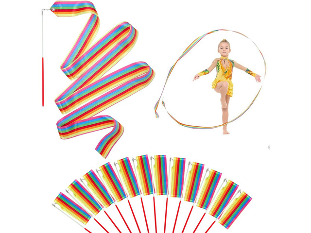 12PCS Rainbow Party Favors Dance Ribbons for Kids Circus Carnival Rhythmic Gymnastics Birthday Party Decoration Supplies, Ribbon Baton Twirling...