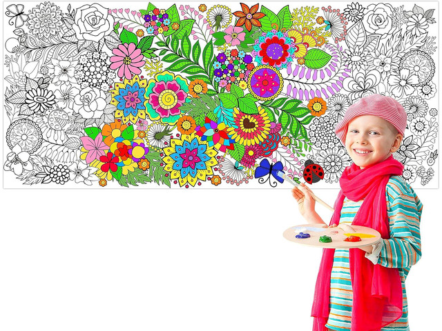 Dvbonike Jumbo Mandala Coloring Poster Giant Flower DIY Drawing Paper Art Blank Banner 55.1 x 23.6 Inch Color-in Table Cover Wall Decoration School...