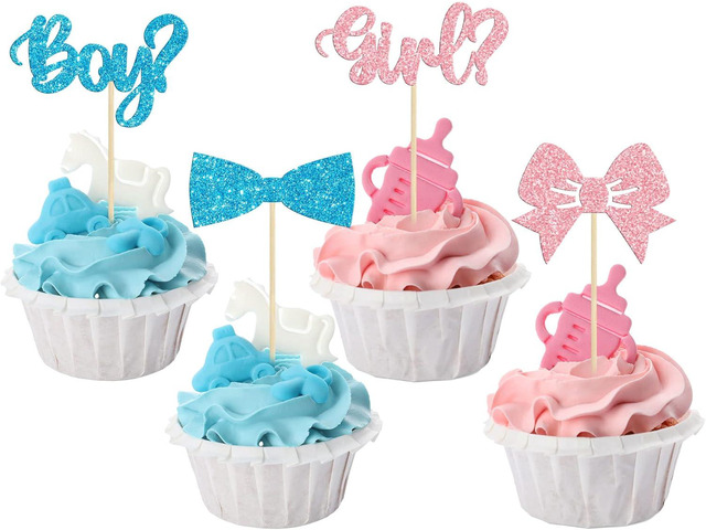 Gyufise 36Pcs Boy or Girl Cupcake Toppers Glitter Bow Tie Cupcake Picks Baby Shower Cake Topper Decorations for Kids Birthday Gender Reveal Party...