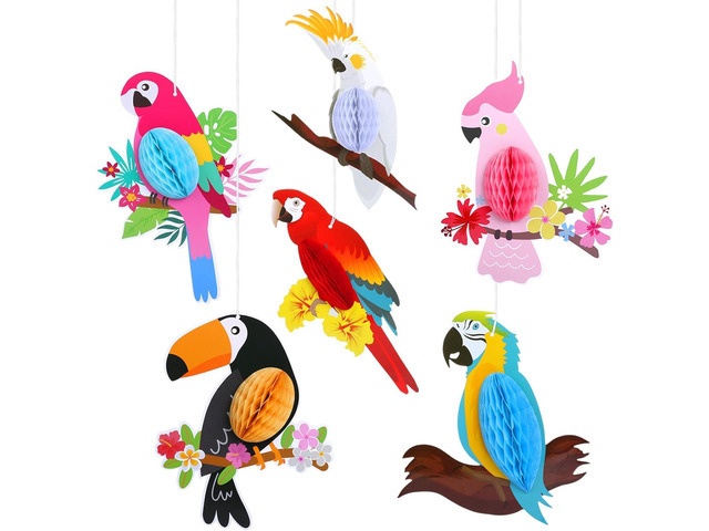 KESOTE 6 Pieces Hawaiian Tropical Parrot Bird Honeycomb Hanging Party Decorations, Summer Tiki Bar Party Decor, Rainforest Decorations Garden Yard...