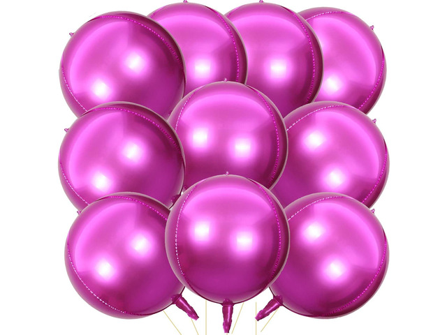 KALOR 10 Pcs 22 Inch Hot Pink Mylar Balloons, Large 4D Giant Round Foil Balloon Big Mirror Metallic Balloons for Birthday Party Baby Shower Gender...