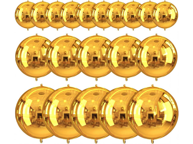 TONIFUL 16Pcs Large Gold 4D Giant Round Foil Balloon 4D Mirror Metallic Mylar Sephere Balloons for Christmas New Year Birthday Party Graduation...
