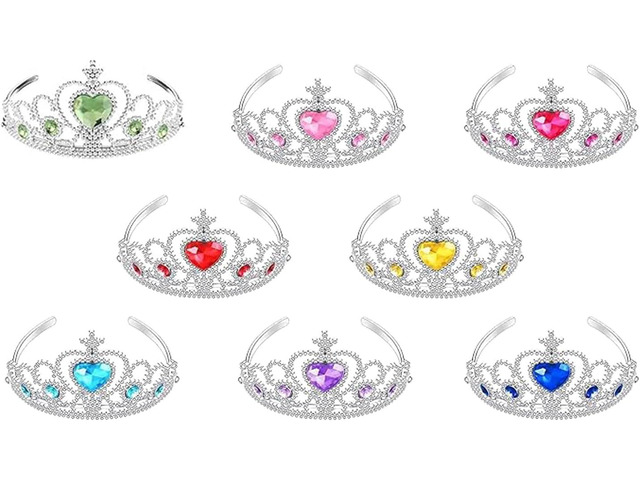S & E TEACHER'S EDITION 8 Pcs Tiaras Crown Set for Girls, Princess Dress Up Costume Accessories, Sparkly Birthday Party Favors & Goodie Bag...