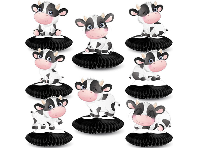 Outus 8 Pieces Cow Honeycomb Centerpieces 3D Cow Party Decoration for Tables Farm Animal Barn Party Supplies for Western Theme Birthday