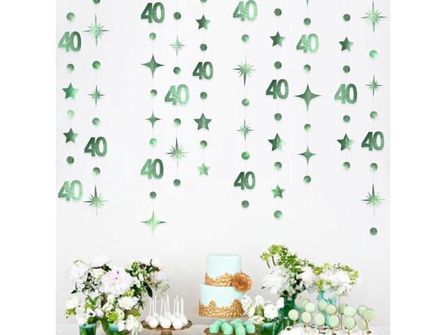 Sage Green 40th Birthday Decorations Number 40 Circle Dot Twinkle Star Garland Metallic Streamer Banner Backdrop for Women Mens Cheers to 40 Years.