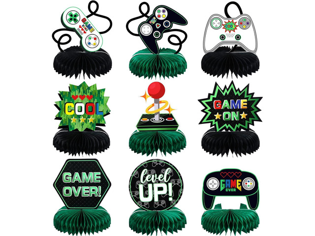 9 Pieces Video Game Honeycomb Table Centerpiece Gamer Birthday Party Decorations 3D Video Game Table Toppers for Gaming Theme Birthday Party...