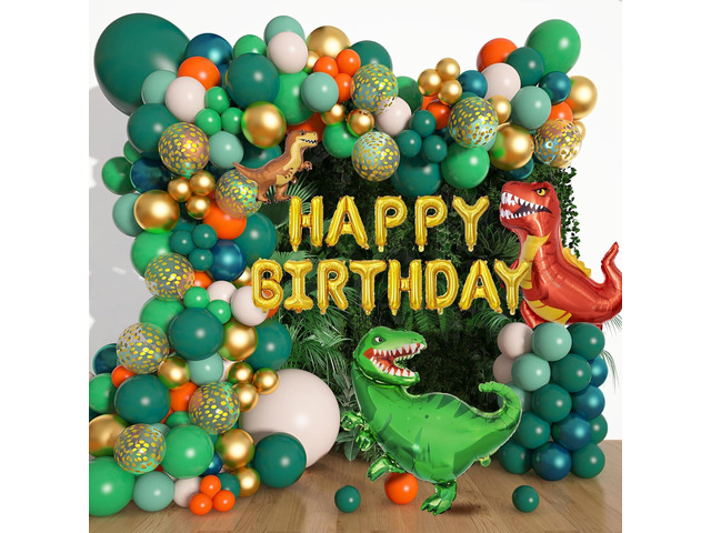 Amandir 165Pcs Dinosaur Balloons Arch Garland Kit, Sage Green Orange 6Pcs Dino Foil Balloons Happy Birthday Balloon for Jungle Safari Dinosaur...