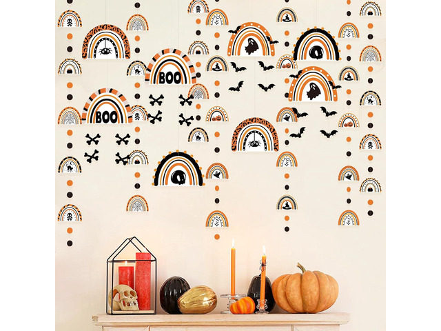 Halloween Party Decoration Black Orange Spooky Rainbow Hanging Cutout Garland Streamer for Halloween Theme Birthday Baby Shower Wedding...