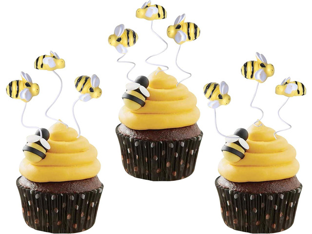 30 PCS Bumble Bee Cupcake Toppers Resin Little Figurine Bee Cupcake Picks Oh Babee Cake Decorations for Bee Theme Baby Shower Kids Boys Girls...